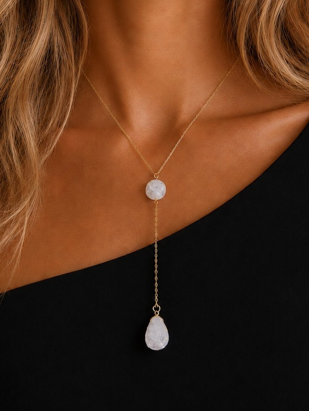 WHITE DRUZY Y LARIAT NECKLACE ✨